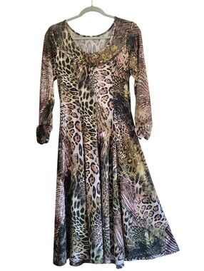Sharon Max USA Cheetah Jungle Safari Fit&Flare Dress Wmn Small Sheer Panels Chic